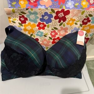NWT Lane Bryant Cacique Full Coverage Plaid Lace Women's Bra